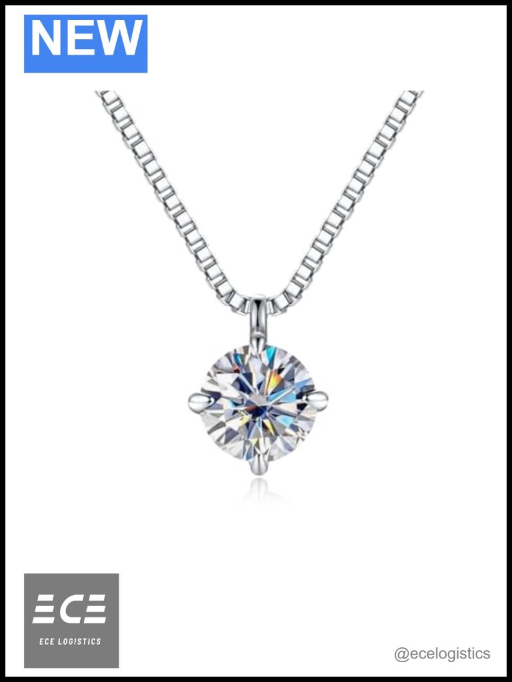 Moissanite Solitaire Pendant Necklace 925 Sterling Silver 18K White Gold Plated
